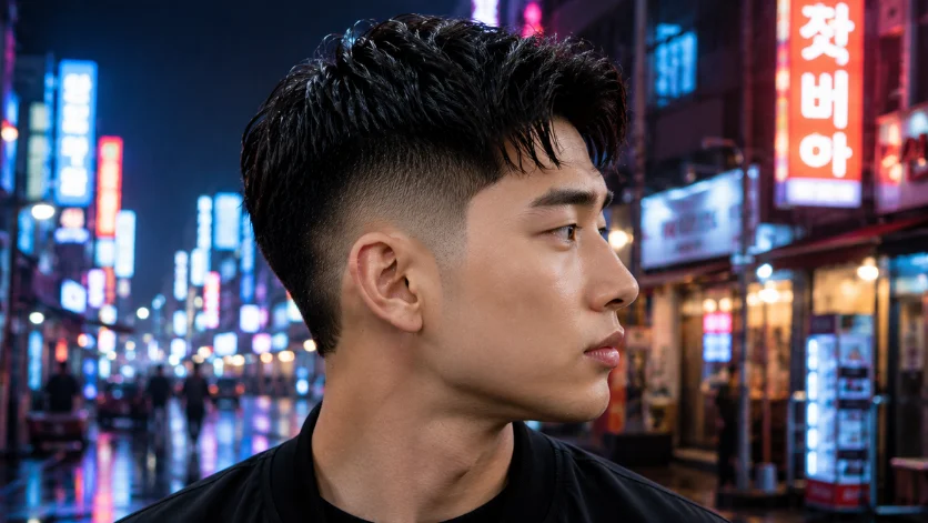 Asian low burst fade hairstyle for men