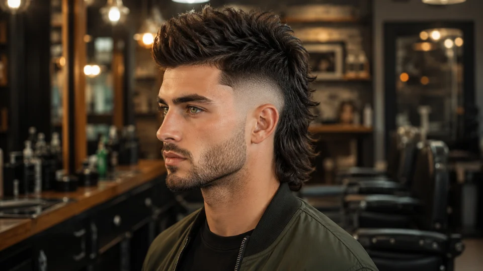 Burst Fade Mohawk Mullet hairstyle for men
