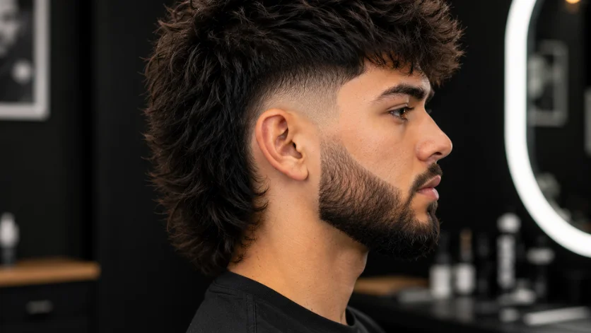 Burst Fade Mullet with Beard hairstyle 