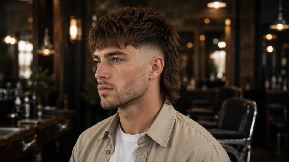 Burst Fade Mullet with Fringe for men