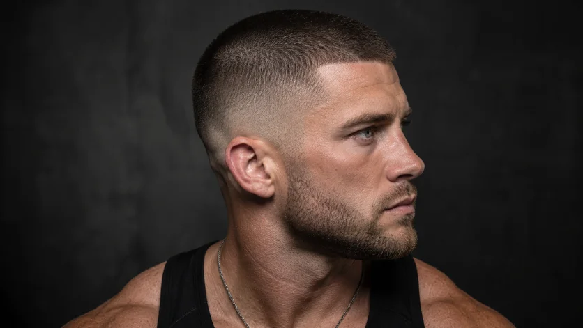 Buzz cut low burst fade hairstyle for men