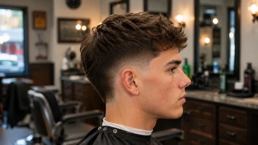 Classic low burst fade haircut with textured top