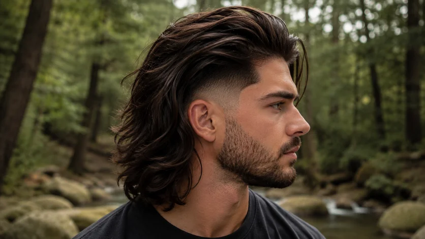 Long hair low burst fade with textured length on top