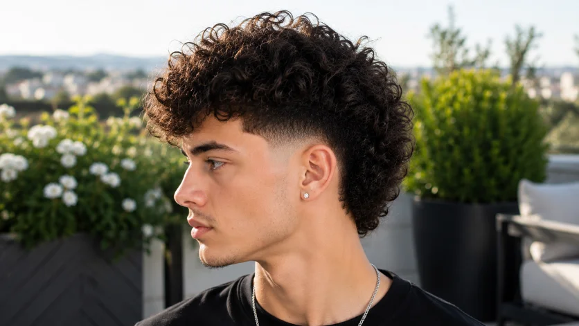 Loose curly burst fade haircut with relaxed natural curls, 