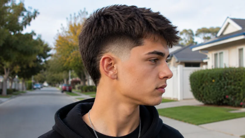 Low maintenance high burst fade haircut with textured top and clean taper