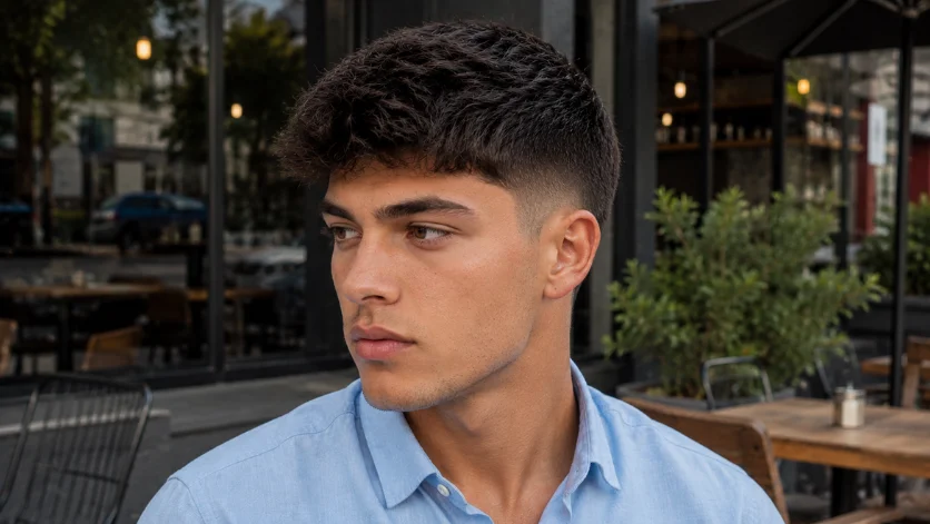 Low straight burst fade haircut with subtle fade