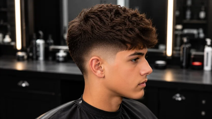 Mid Burst Fade for Teen Boys haircut featuring a trendy textured top, clean burst fade, and youthful modern hairstyle.