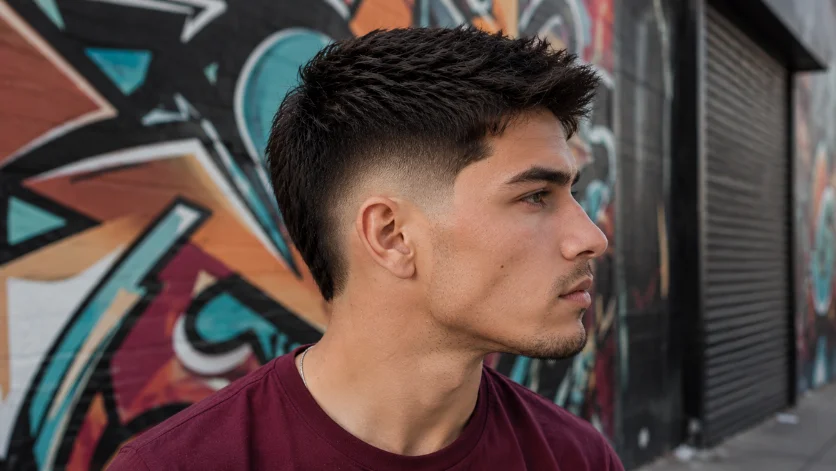 Mid straight burst fade haircut with sharp lines