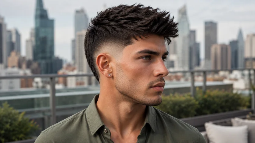 Modern straight burst fade haircut with sharp edges