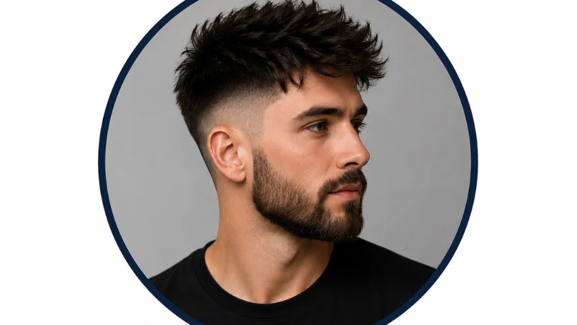 *Professional men’s haircut expert profile image with modern burst fade hairstyle, beard, and clean author avatar for men’s grooming and haircut blog.*