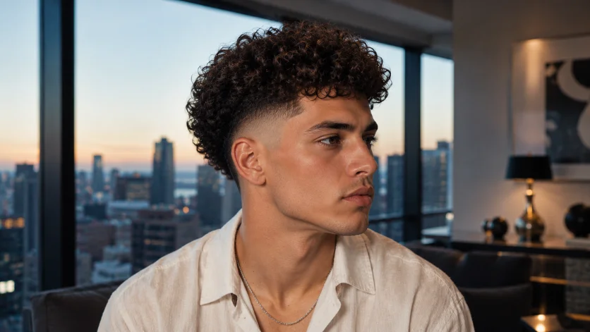 Skin curly burst fade haircut with tight curls and seamless bald fade transition, 
