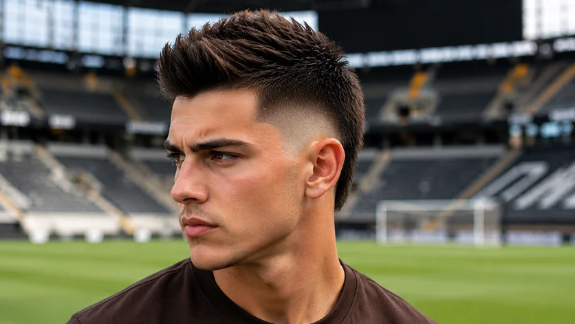 Straight burst fade faux hawk haircut for men