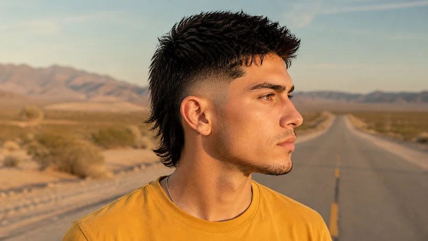 Straight burst fade mullet haircut with longer back