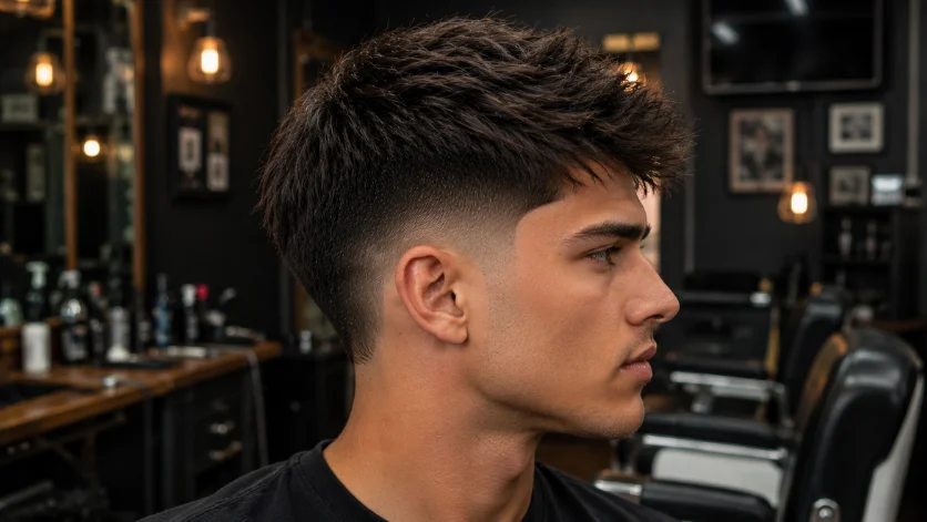 Tapered low burst fade hairstyle for men with seamless fade blending,