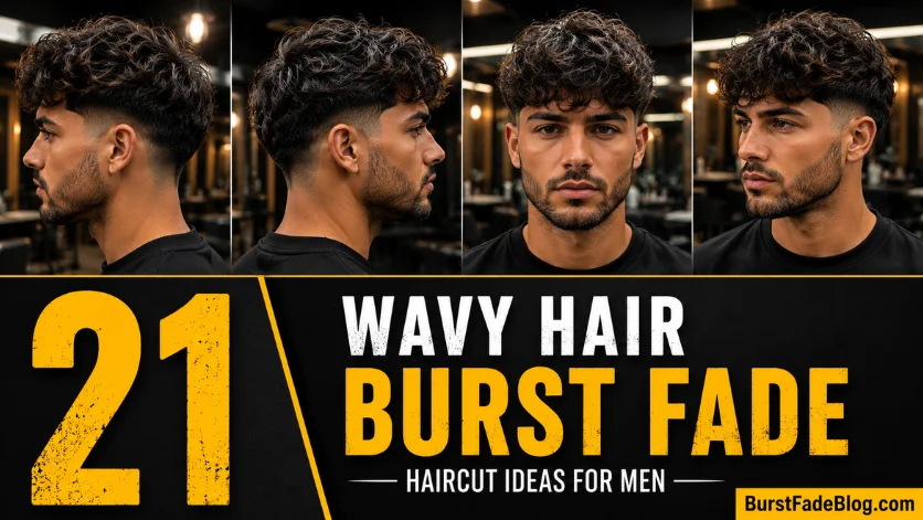 21 Wavy Hair Burst Fade haircut ideas for men feature image
