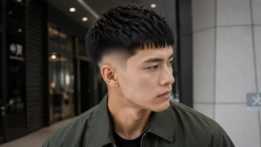 Asian Hair French Crop Fade Haircut for men
