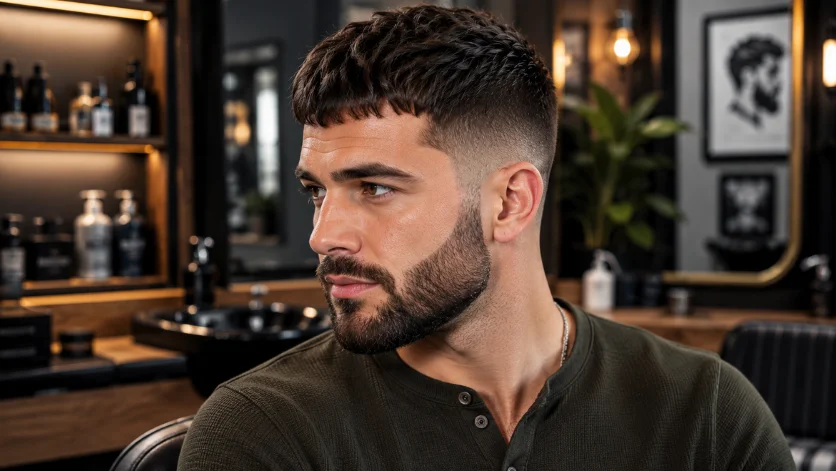Beard Blend French Crop Fade with textured crop,