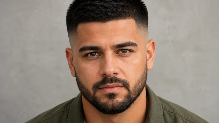 Burst fade crew cut for thick hair hairstyle
