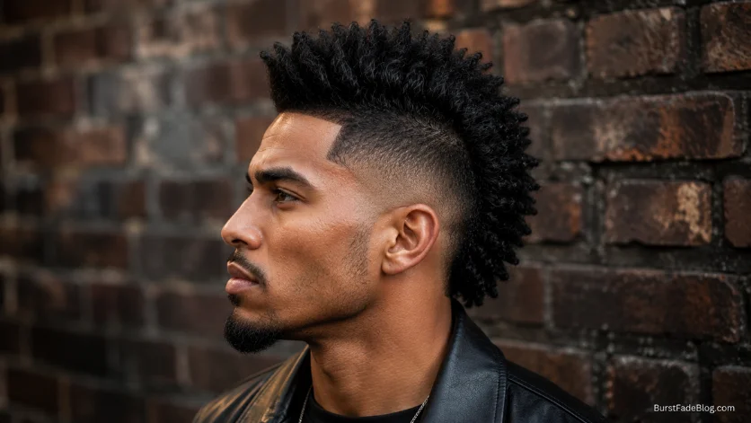 Burst fade mohawk for thick hair hairstyle
