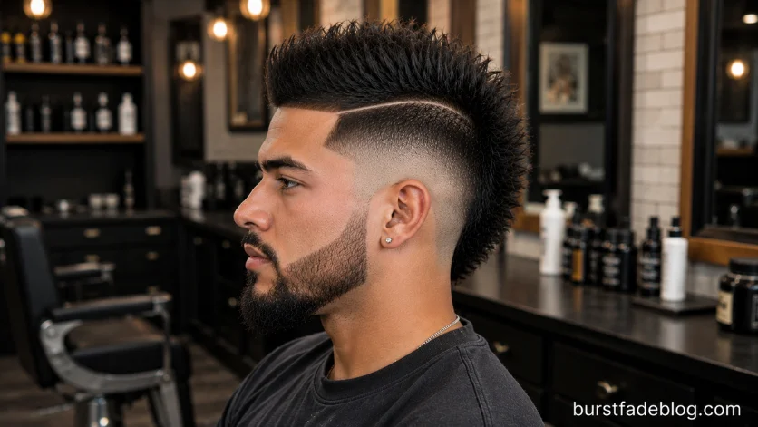 Burst Fade Mohawk with Hard Part featuring a defined separation line, 