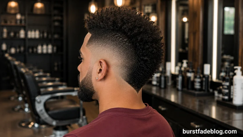 Burst Fade Mohawk with V-Cut Neckline