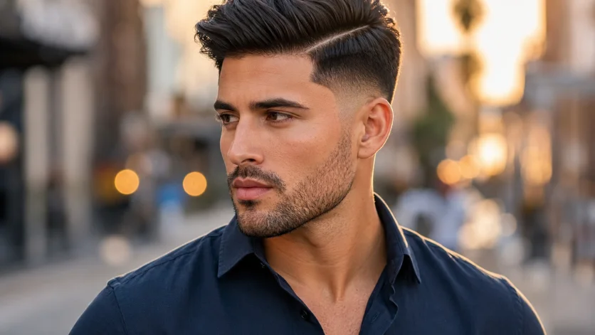 Burst fade side part for thick hair hairstyle
