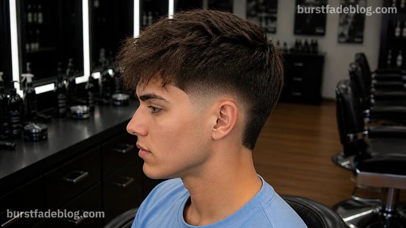 Burst Fade Taper for Thin Hair haircut styled for maximum volume and fullness.