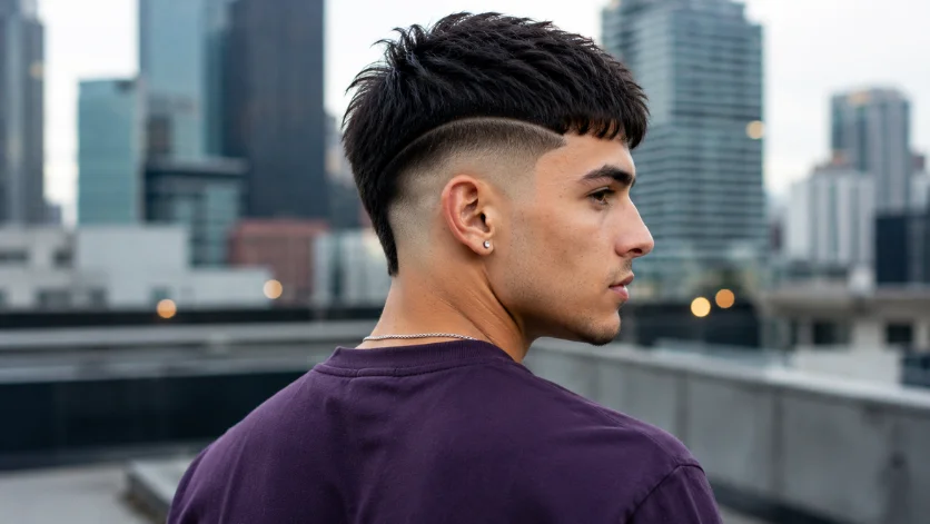 Burst Fade Textured Crop Undercut hairstyle for men.
