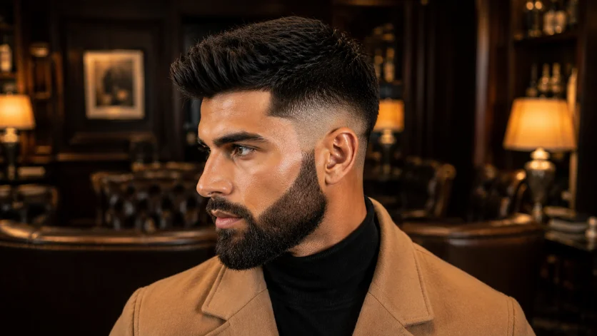 Burst fade undercut with full groomed beard
