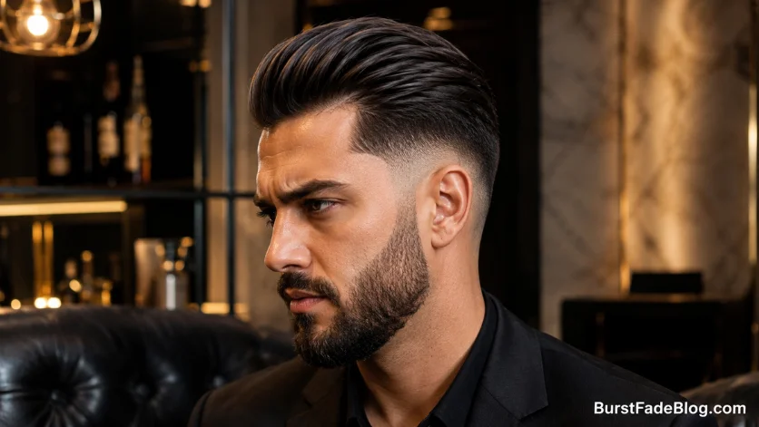 Burst Fade with Slick Back Haircut for Men