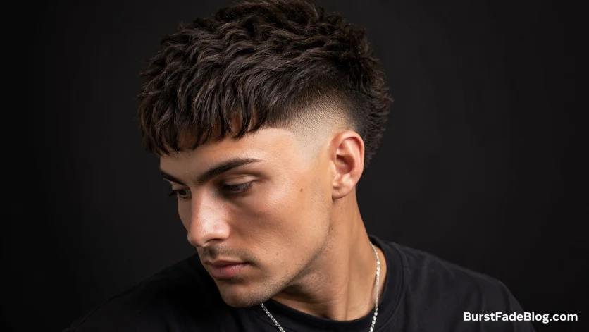 Burst Fade with Textured Crop Haircut for Men