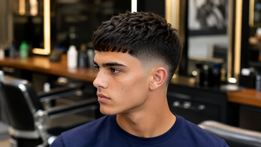 Classic Burst Fade French Crop haircut with textured top and clean fade