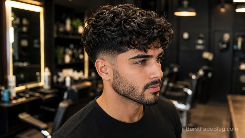 Classic wavy hair burst fade with medium natural waves.