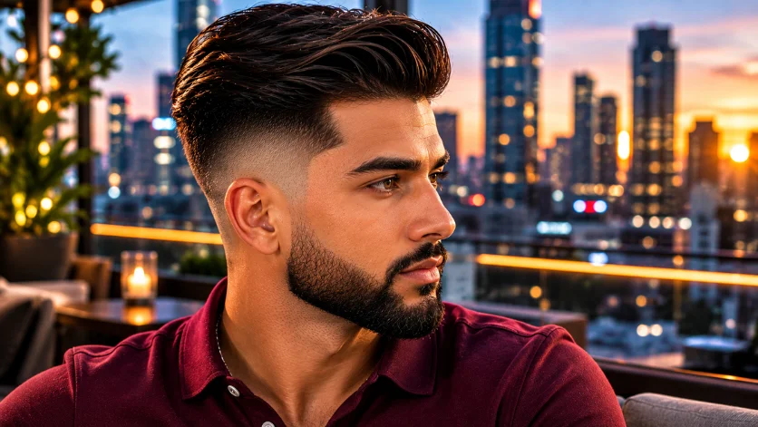  Comb over burst fade undercut with smooth side sweep

