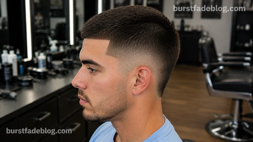 Crew Cut Burst Fade Taper haircut for men