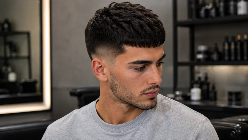 Dark Hair French Crop Fade Haircut for men