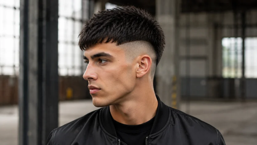 Disconnected Burst Fade Textured Crop hairstyle for men.