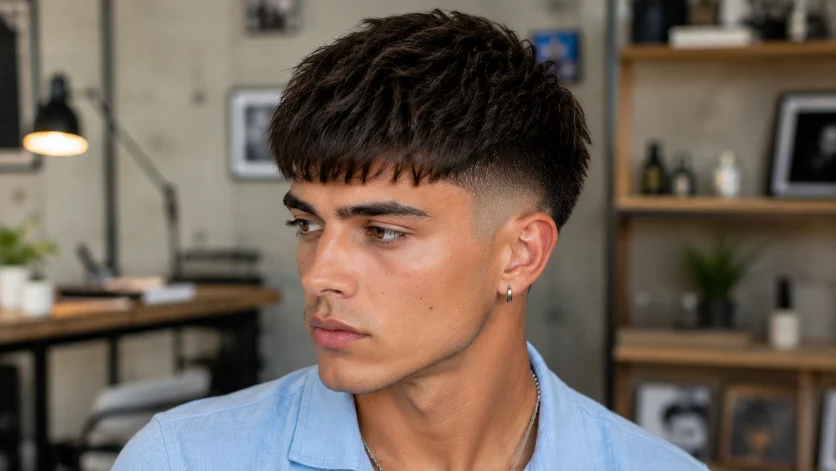 Fringe french crop fade hairstyle for men