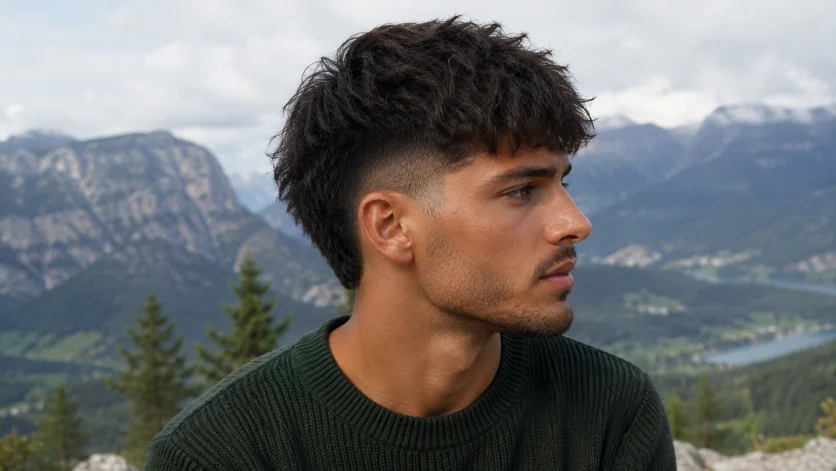 Long Burst Fade Textured Crop hairstyle for men with textured top and burst fade sides
