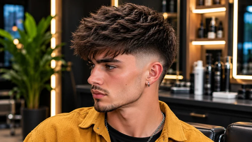 Long French Crop Burst Fade haircut for men