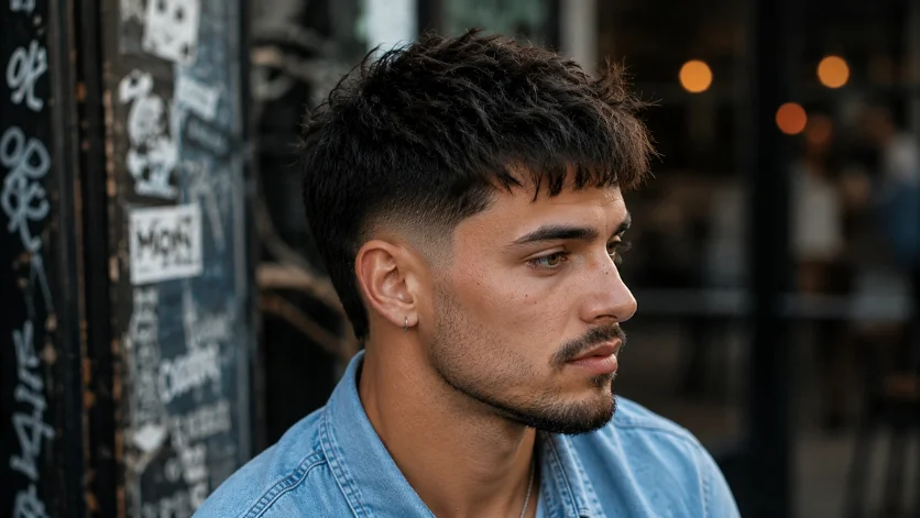  Messy Burst Fade French Crop haircut with tousled textured top and clean fade