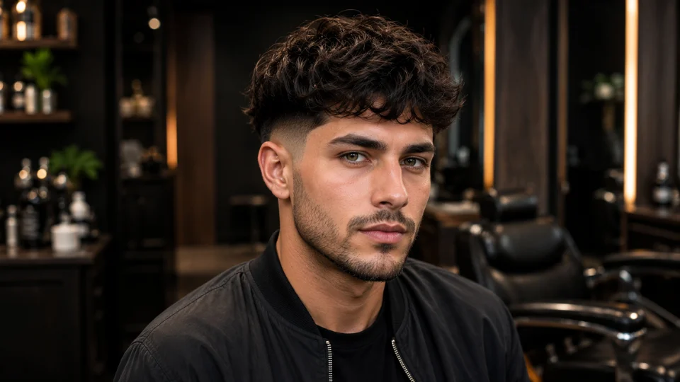 Modern natural wavy burst fade haircut for men