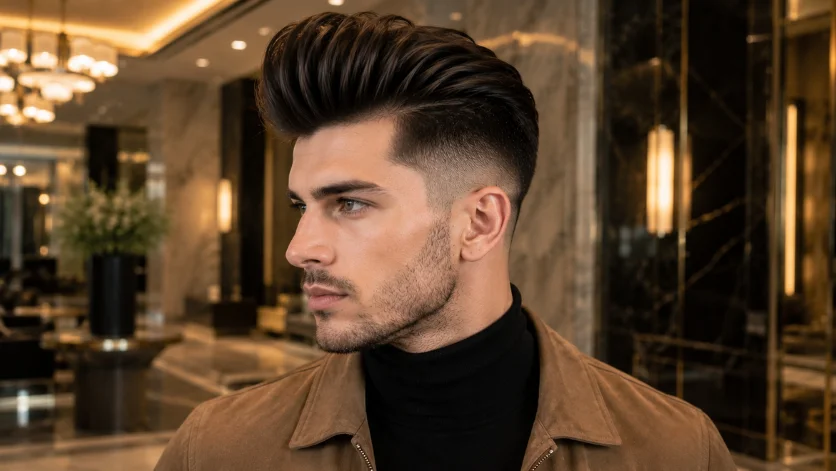  Pompadour burst fade undercut with voluminous top
