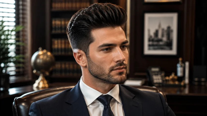 **SEO Optimized Alt Text:**
Professional business quiff haircut for men with neat styling, executive appearance, formal attire, and a polished modern look.