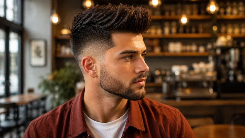  Quiff burst fade undercut with textured lifted front
