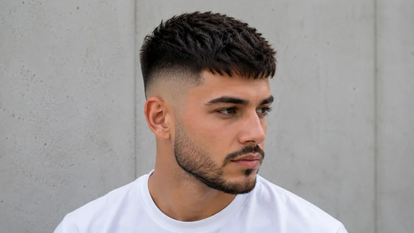 Skin Burst Fade Textured Crop hairstyle for men.