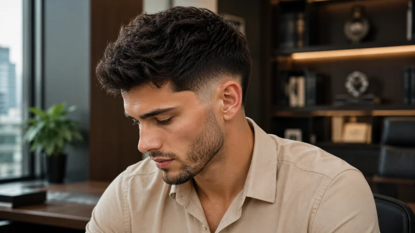 Stylish Taper Burst Fade Textured Crop hairstyle for men with textured top and soft taper fade