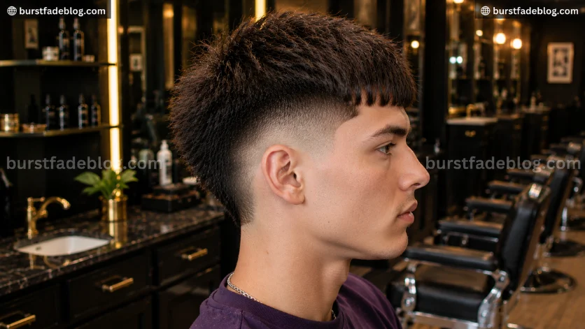 Textured Burst Fade Edgar haircut with layered volume and clean fade