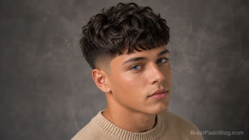 Textured crop wavy burst fade with natural texture.
