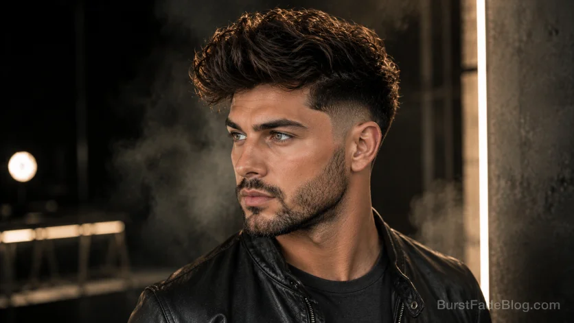  Textured quiff wavy burst fade with natural lift.
